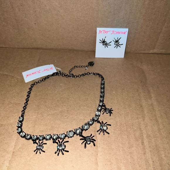 Betsey Johnson 80th Birthday Spider Tennis Necklace & Earrings New